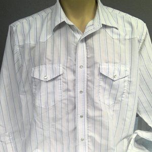 Wrangler Western Pearl Snap Shirt Long Sleeve White Striped Men's 2XL